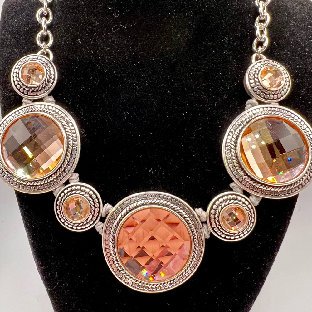 St. Thomas Silver Tone and Blush Crystal Collar Statement Necklace